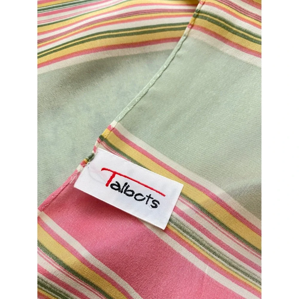 Vintage Talbots Silk Scarf Women Sage Pink Stripe Exc Rectangular Polished Retro